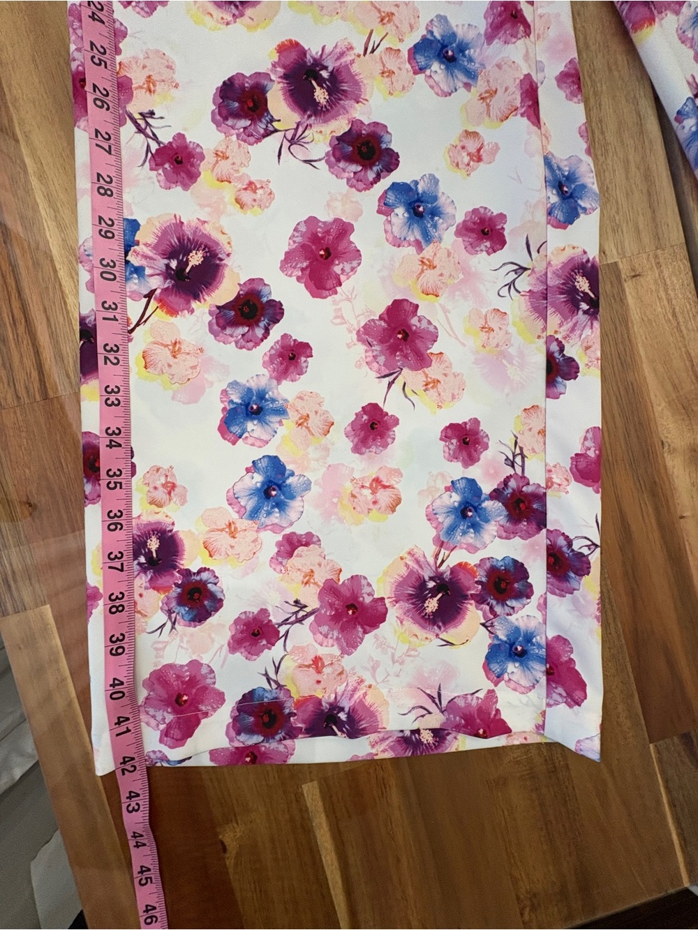 Sz S Printed Floral High Rise Wide-Leg Pull-On Pants w Pockets, White Pink Blue - Picture 10 of 16